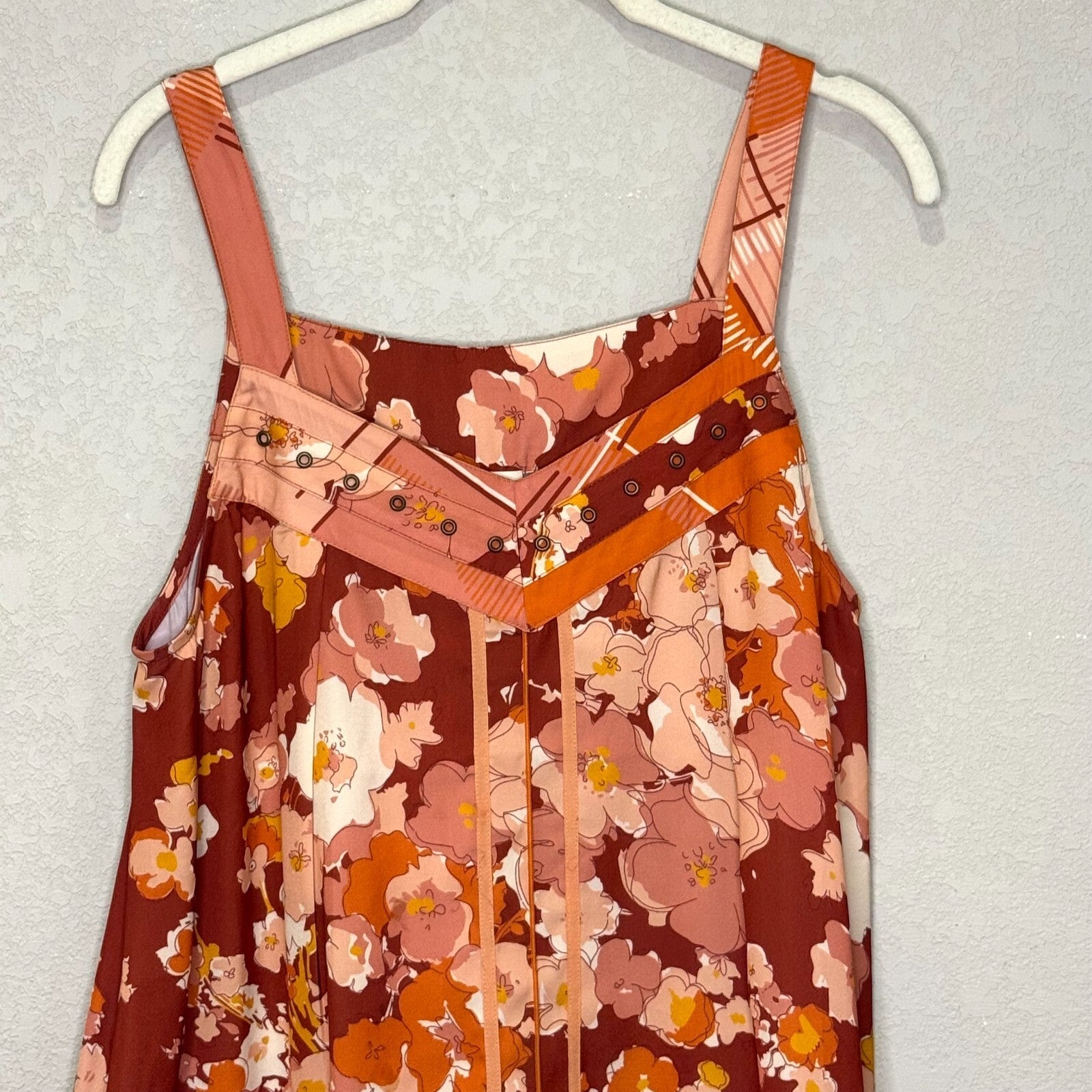 Anthropologie TINY Sleeveless Dress Size Medium Orange Multi Pattern Rivets - Flair - Style