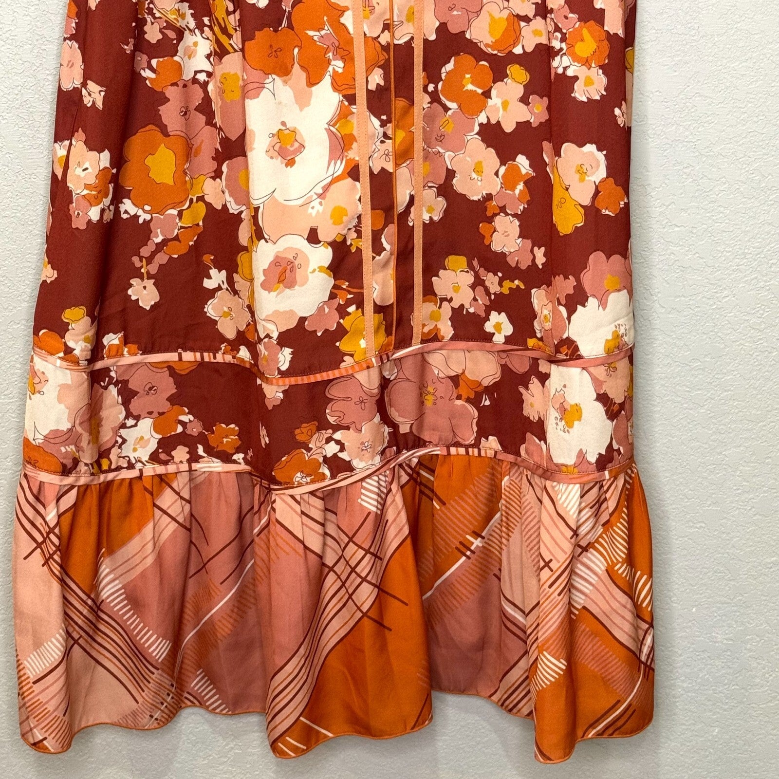 Anthropologie TINY Sleeveless Dress Size Medium Orange Multi Pattern Rivets - Flair - Style