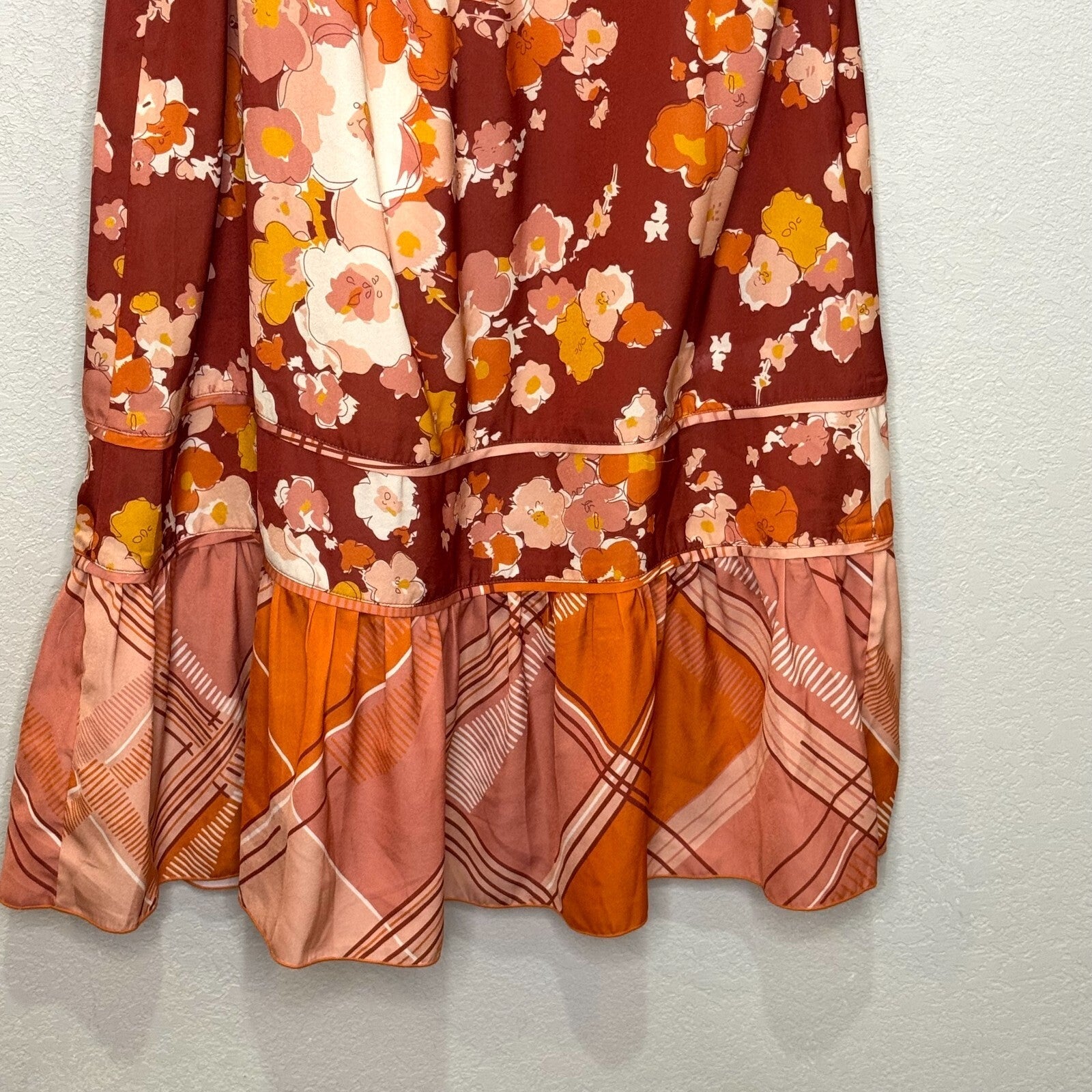 Anthropologie TINY Sleeveless Dress Size Medium Orange Multi Pattern Rivets - Flair - Style