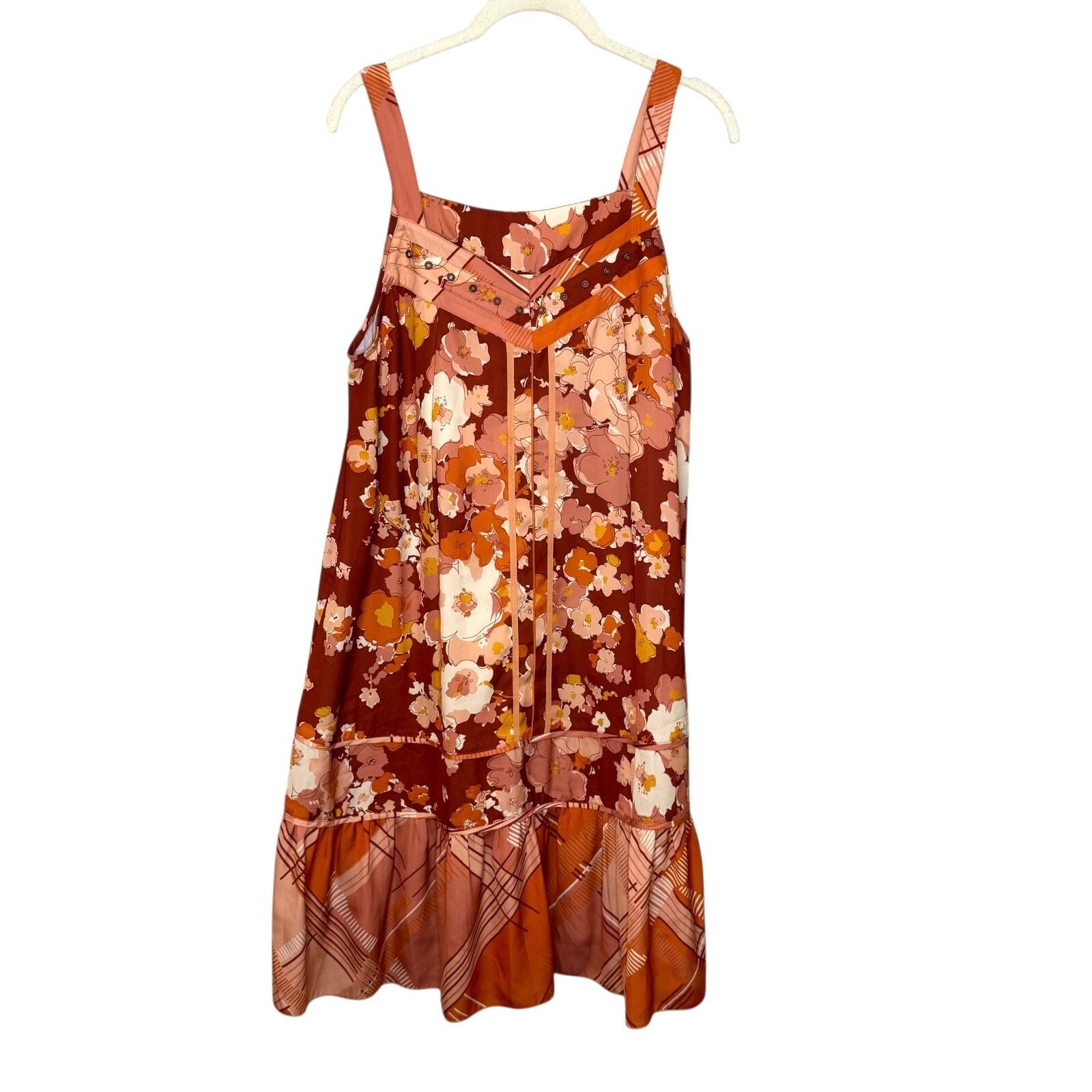 Anthropologie TINY Sleeveless Dress Size Medium Orange Multi Pattern Rivets - Flair - Style