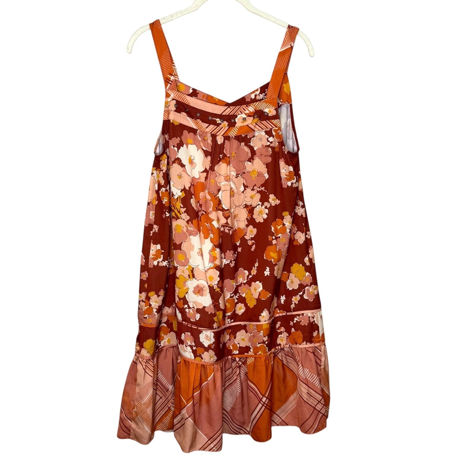 Anthropologie TINY Sleeveless Dress Size Medium Orange Multi Pattern Rivets - Flair - Style