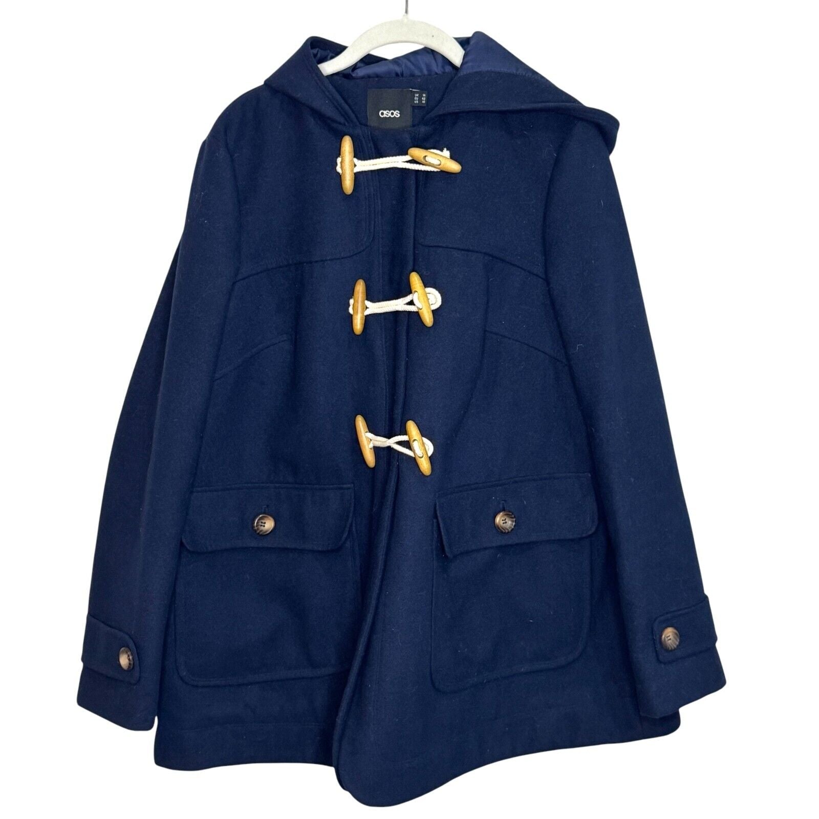 ASOS Peacoat Jacket Womens Size 10 Navy Blue Hooded Farrah Poppleton Wool - Flair - Style