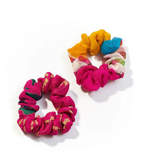 Assorted Upcycled Sari Scrunchies Set of 2 - Flair - Style