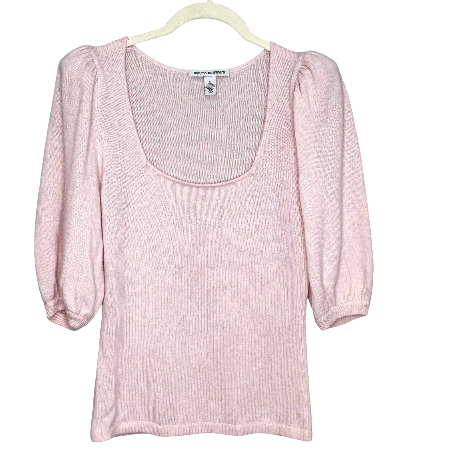 Autumn Cashmere Sweater Size Small Pink Shimmer Half - Sleeve Square Neck - Flair - Style