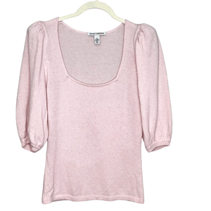 Autumn Cashmere Sweater Size Small Pink Shimmer Half - Sleeve Square Neck - Flair - Style