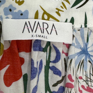 Avara Blouse Womens XS White Multi Floral Button Front Lightweight Top Cotton - Flair - Style