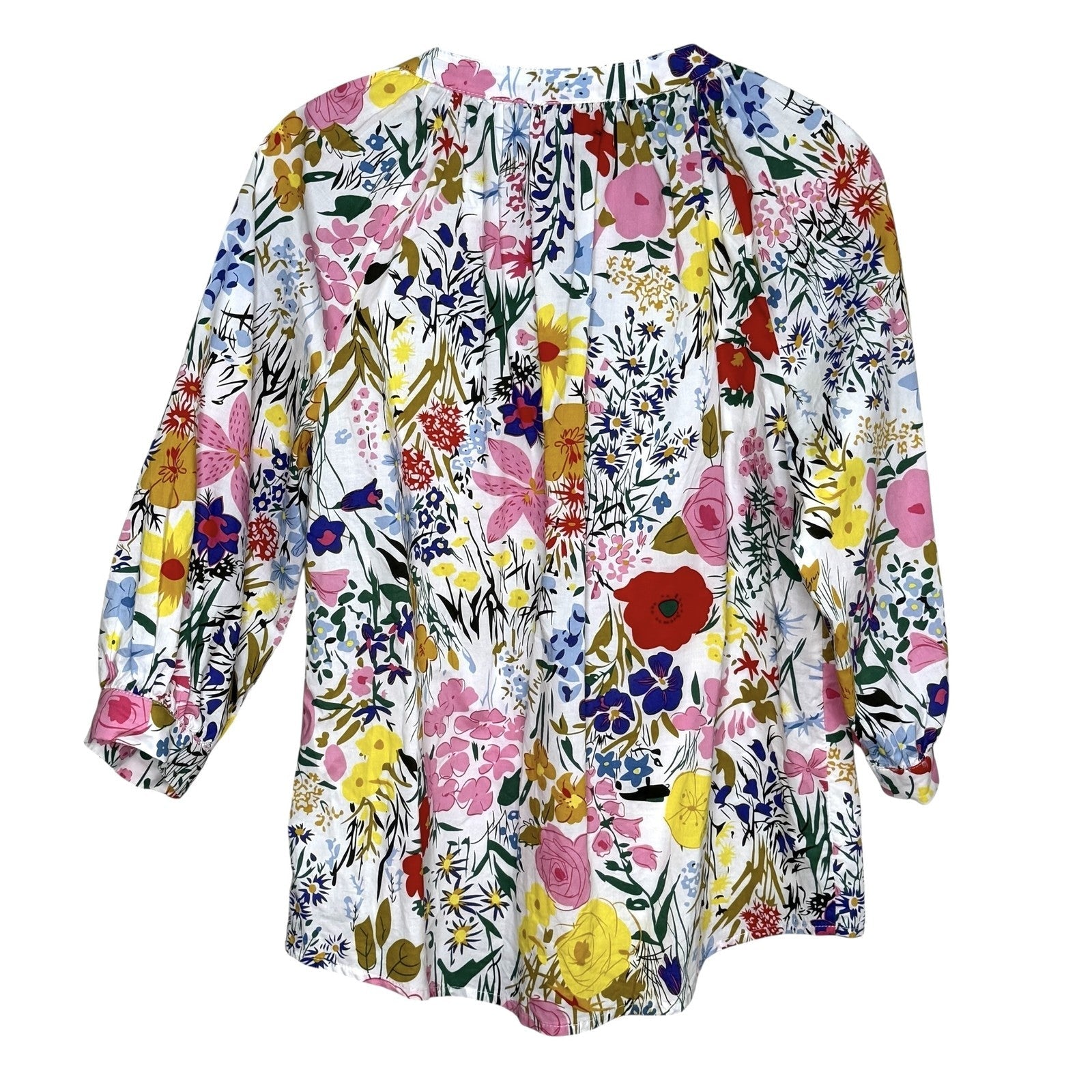 Avara Blouse Womens XS White Multi Floral Button Front Lightweight Top Cotton - Flair - Style