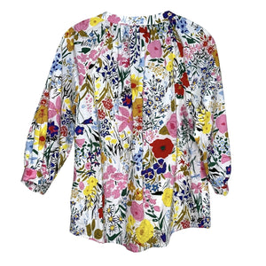 Avara Blouse Womens XS White Multi Floral Button Front Lightweight Top Cotton - Flair - Style