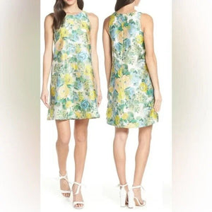 Badgley Mischka Mark & James Dress Size 8 Floral Sleeveless Yellow Blue White - Flair - Style