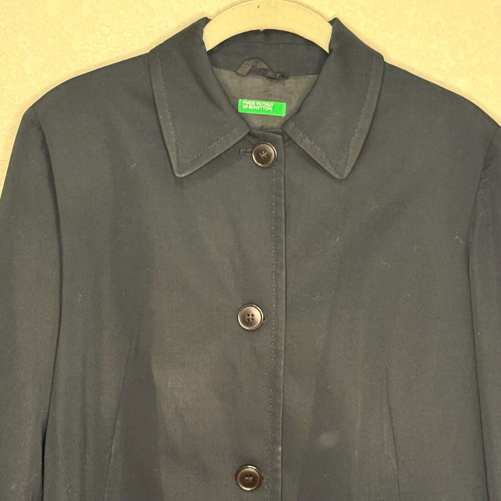 Benetton Made In Italy Black Jacket Womens US Size 4 IT 40 Lightweight 4 Button - Flair - Style