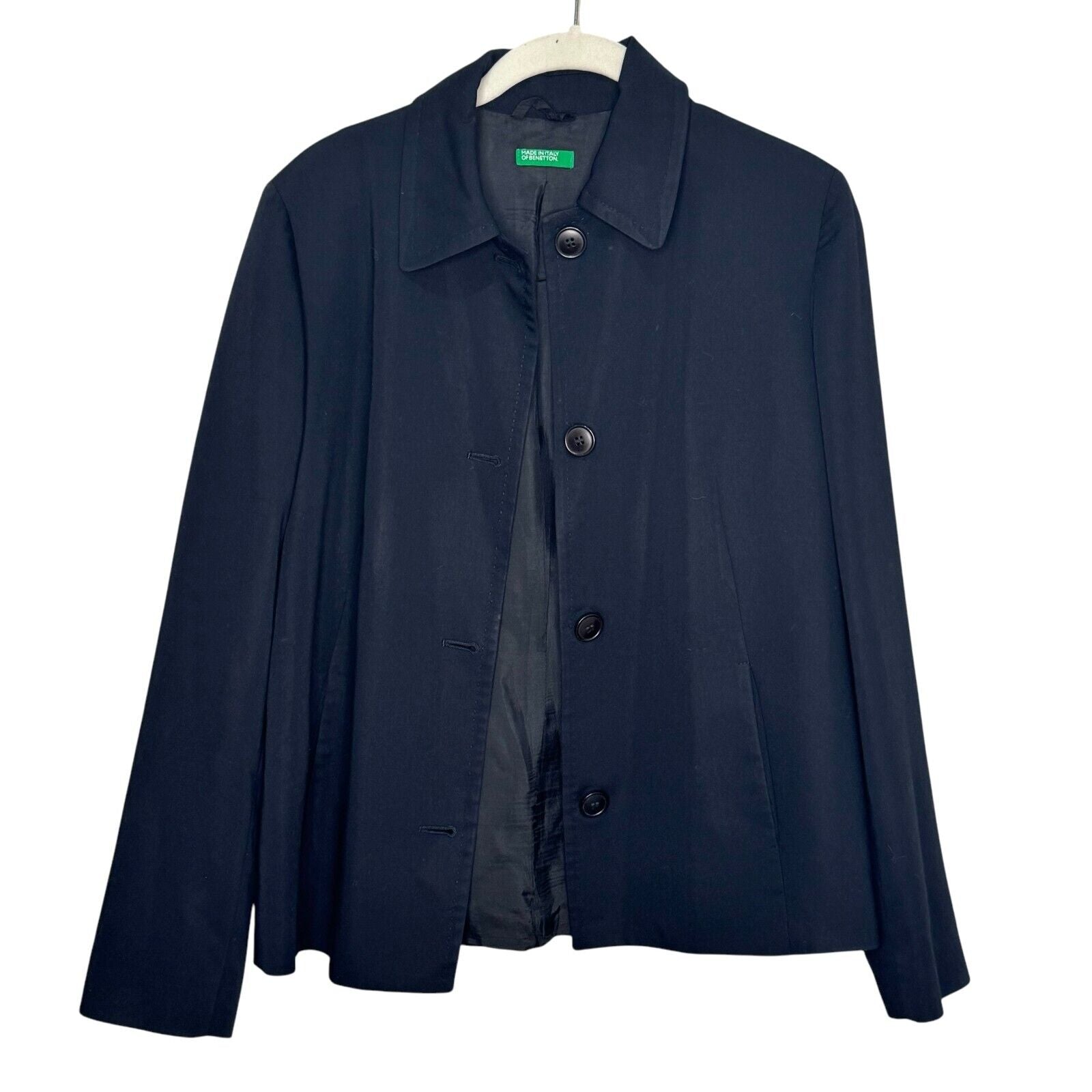 Benetton Made In Italy Black Jacket Womens US Size 4 IT 40 Lightweight 4 Button - Flair - Style