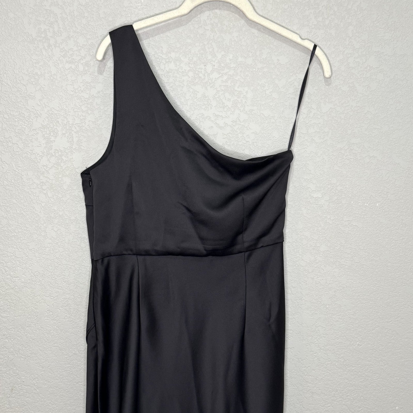 BHLDN Dress Dylan 10 Black One Shoulder Maxi Formal Evening Gown Slit Elegant - Flair - Style