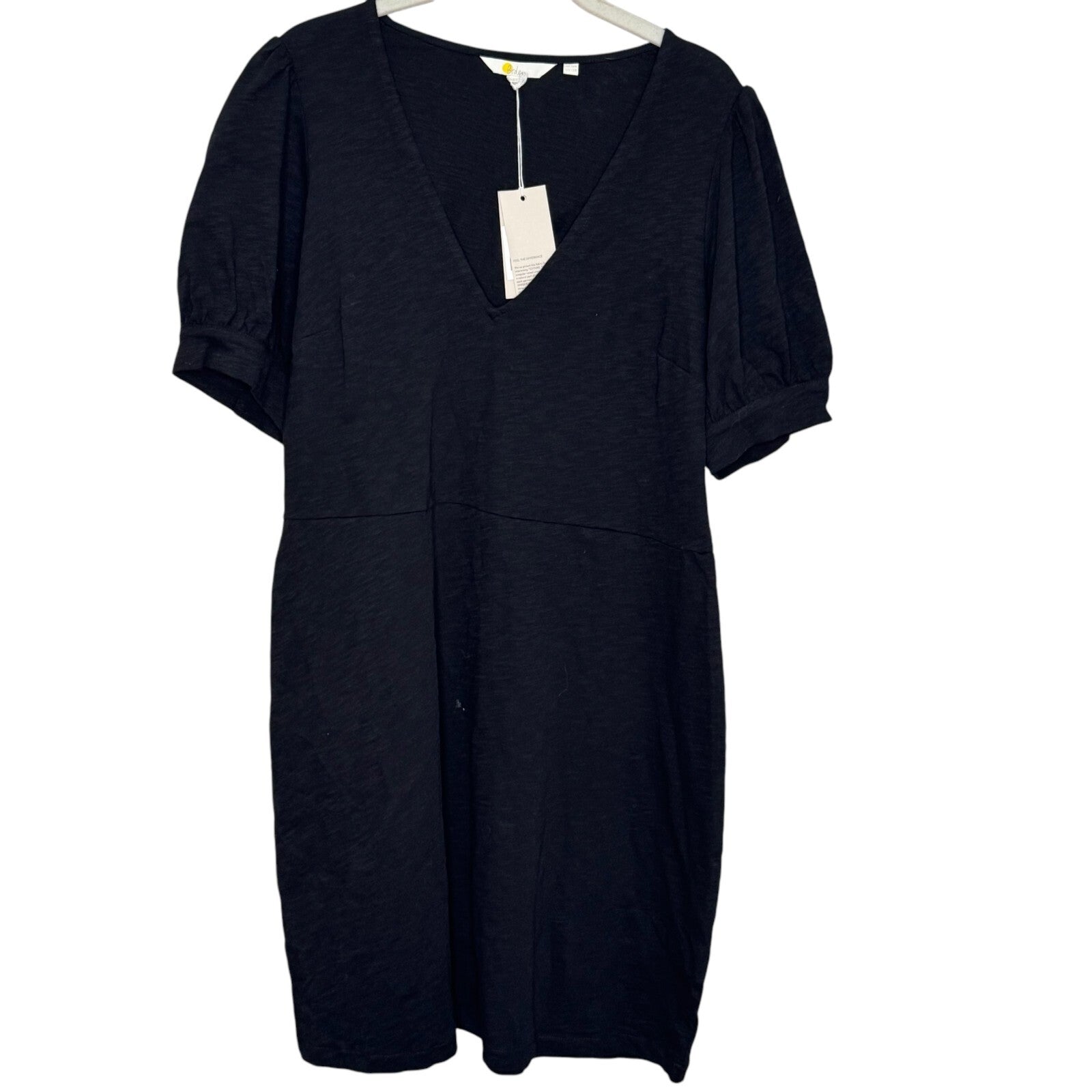 Boden Black V - Neck Jersey Mini Dress Size 12 NEW Pleat Detail Cotton - Flair - Style