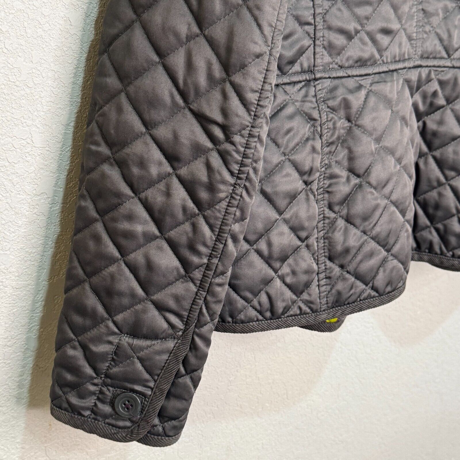 BODEN Dark Green Gray Quilted Field Jacket Size 8 Corduroy Collar - Flair - Style