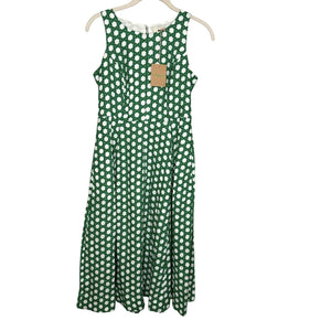 Boden Dress Womens 2P Green White Geometric Sleeveless Midi 100% Linen Pockets - Flair - Style