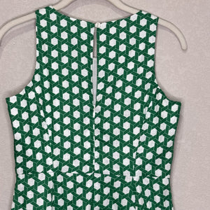 Boden Dress Womens 2P Green White Geometric Sleeveless Midi 100% Linen Pockets - Flair - Style