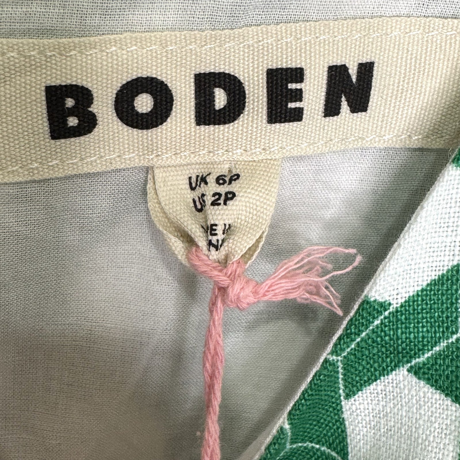 Boden Dress Womens 2P Green White Geometric Sleeveless Midi 100% Linen Pockets - Flair - Style
