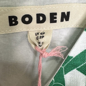 Boden Dress Womens 2P Green White Geometric Sleeveless Midi 100% Linen Pockets - Flair - Style