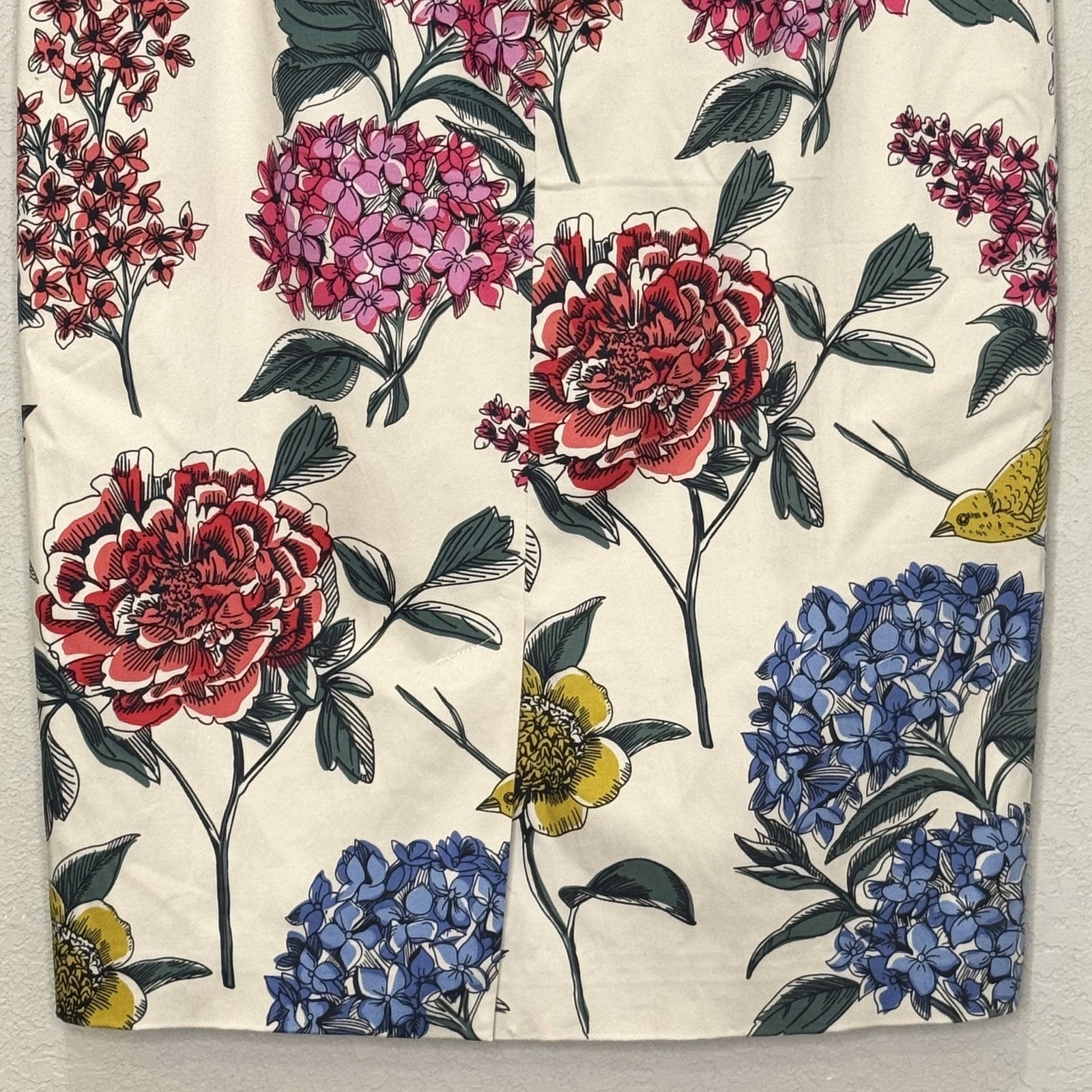Boden Skirt Womens 6 Ivory Floral Bird Pencil Cotton Blend Lined 25.5" Midi - Flair - Style