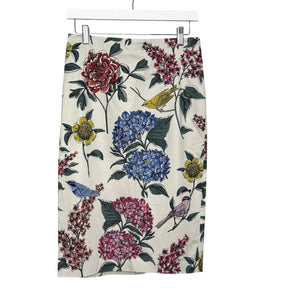 Boden Skirt Womens 6 Ivory Floral Bird Pencil Cotton Blend Lined 25.5" Midi - Flair - Style