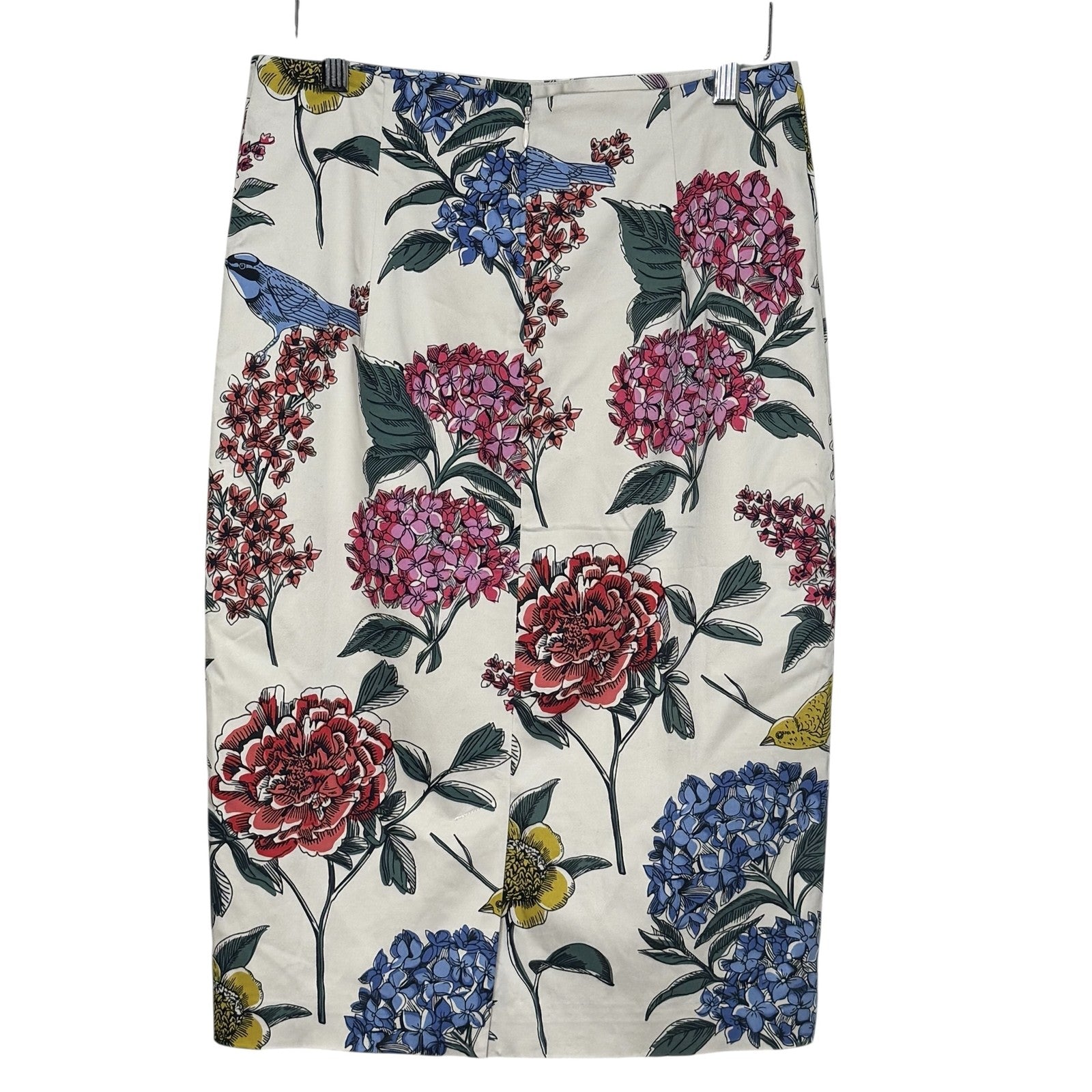 Boden Skirt Womens 6 Ivory Floral Bird Pencil Cotton Blend Lined 25.5" Midi - Flair - Style