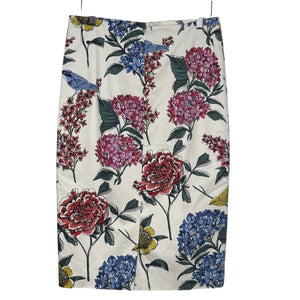 Boden Skirt Womens 6 Ivory Floral Bird Pencil Cotton Blend Lined 25.5" Midi - Flair - Style