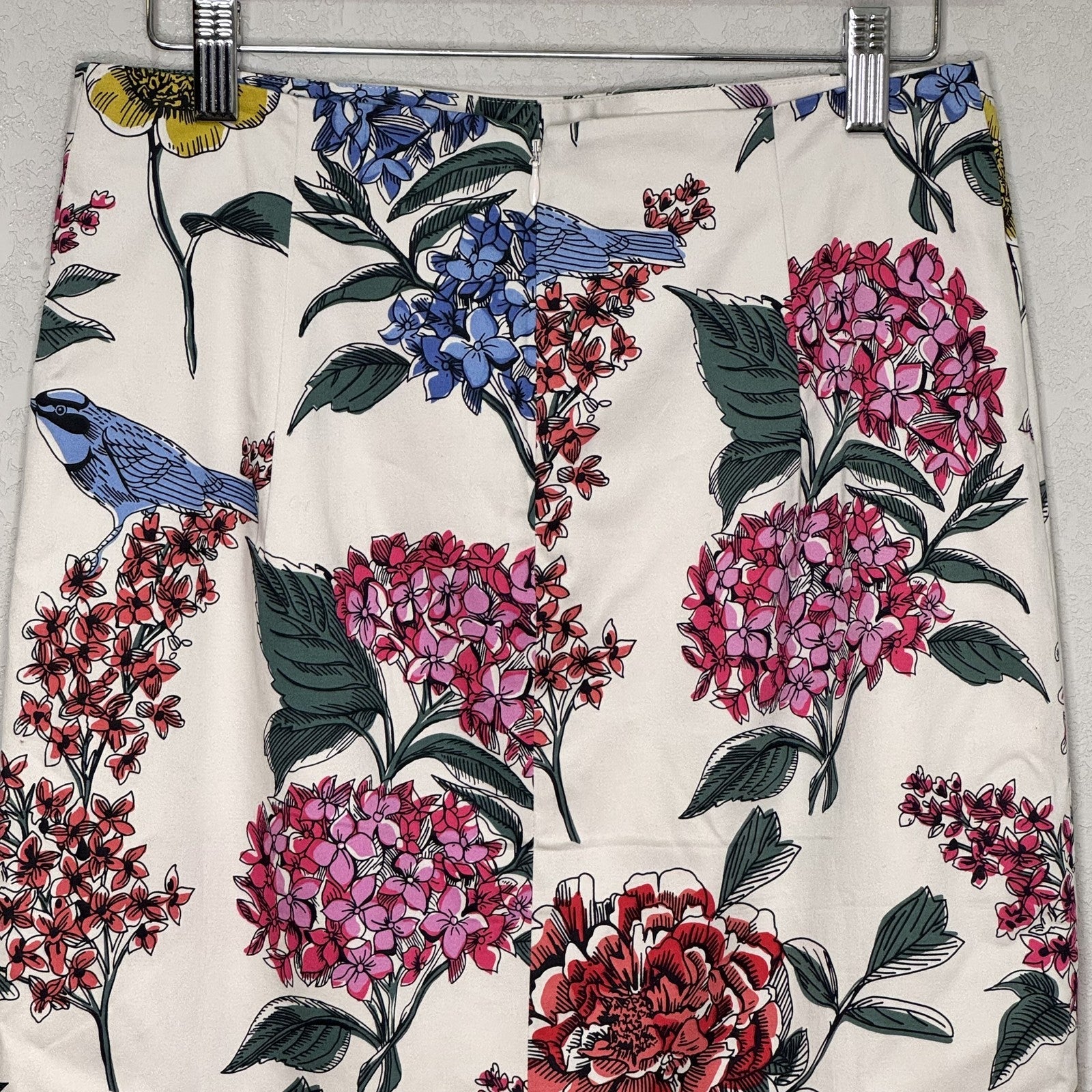 Boden Skirt Womens 6 Ivory Floral Bird Pencil Cotton Blend Lined 25.5" Midi - Flair - Style