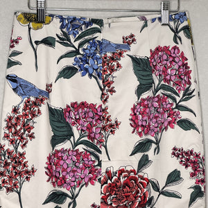 Boden Skirt Womens 6 Ivory Floral Bird Pencil Cotton Blend Lined 25.5" Midi - Flair - Style