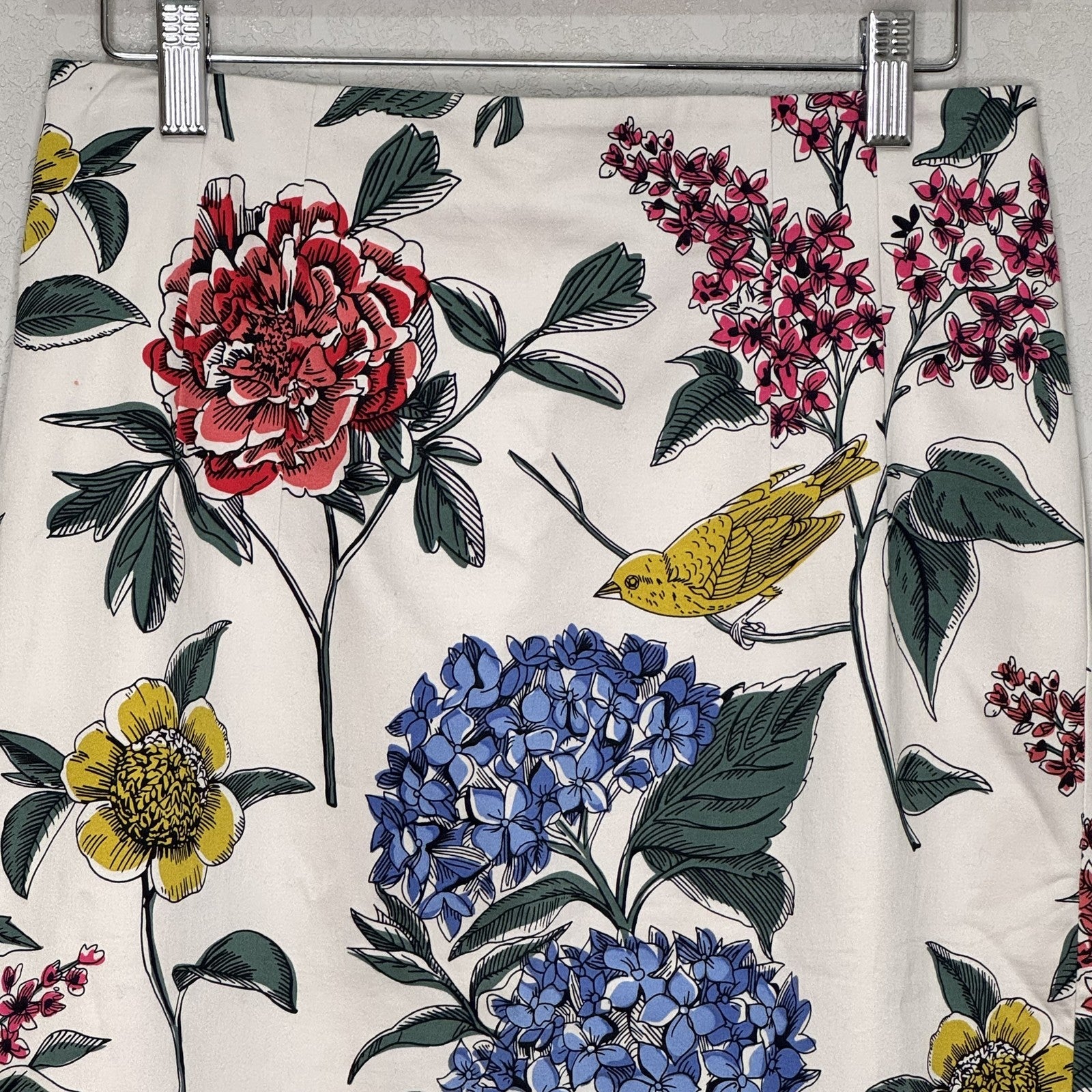 Boden Skirt Womens 6 Ivory Floral Bird Pencil Cotton Blend Lined 25.5" Midi - Flair - Style