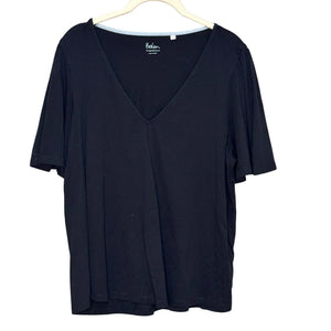 Boden Supersoft Black Flutter Sleeve Tee Shirt Size 14 Cotton Modal - Flair - Style