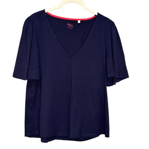 Boden Supersoft Navy Blue Flutter Sleeve Tee Shirt Size 14 Cotton Modal - Flair - Style
