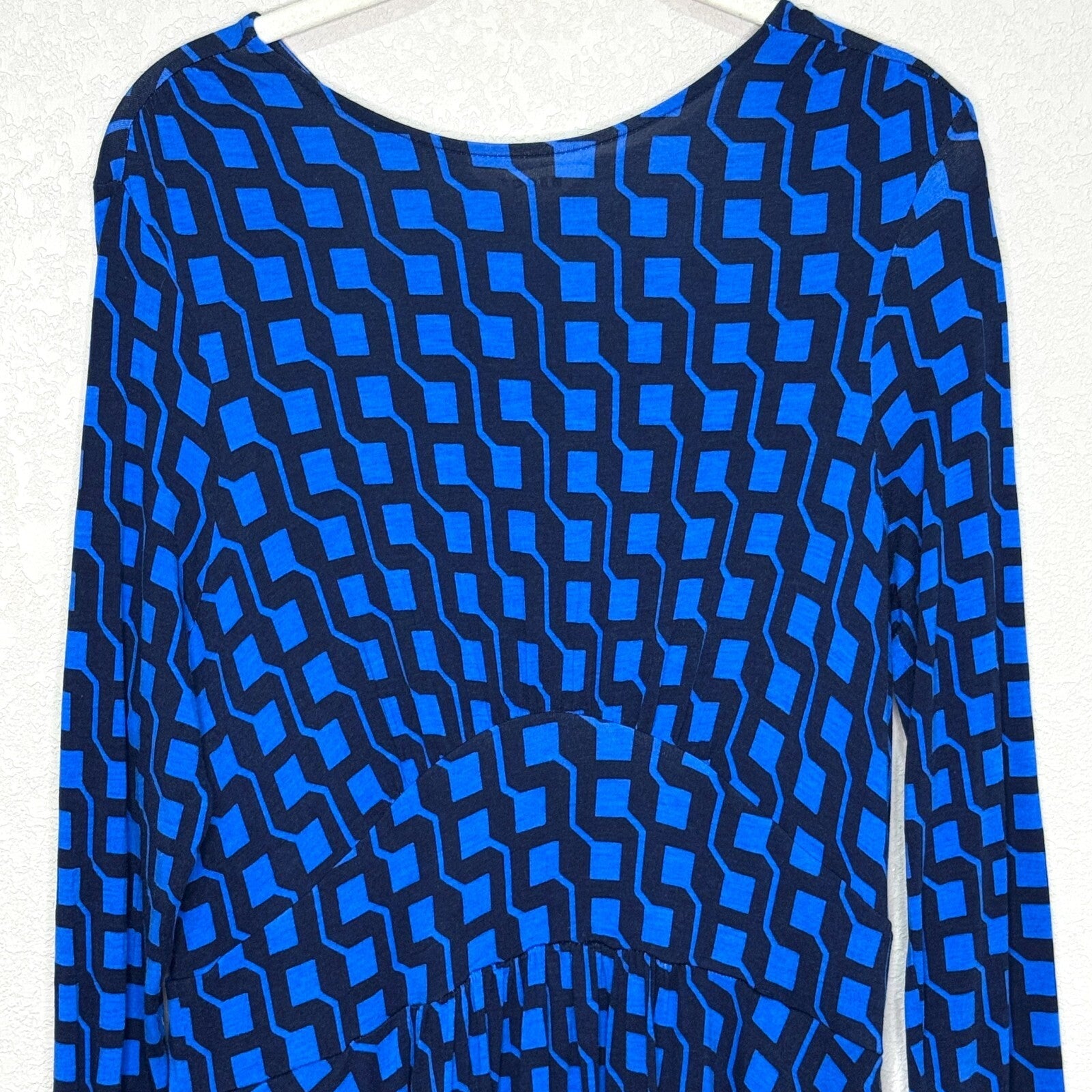 Boden Thea Midi Dress Size 10 Bright Cobalt Blue Black Jersey Dress Geo Print - Flair - Style
