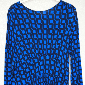Boden Thea Midi Dress Size 10 Bright Cobalt Blue Black Jersey Dress Geo Print - Flair - Style