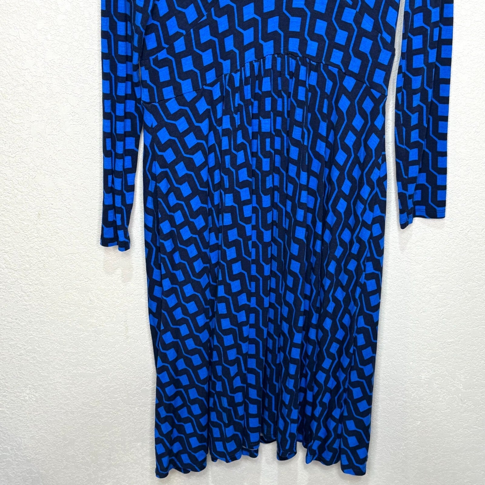 Boden Thea Midi Dress Size 10 Bright Cobalt Blue Black Jersey Dress Geo Print - Flair - Style