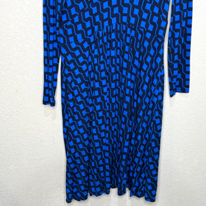 Boden Thea Midi Dress Size 10 Bright Cobalt Blue Black Jersey Dress Geo Print - Flair - Style