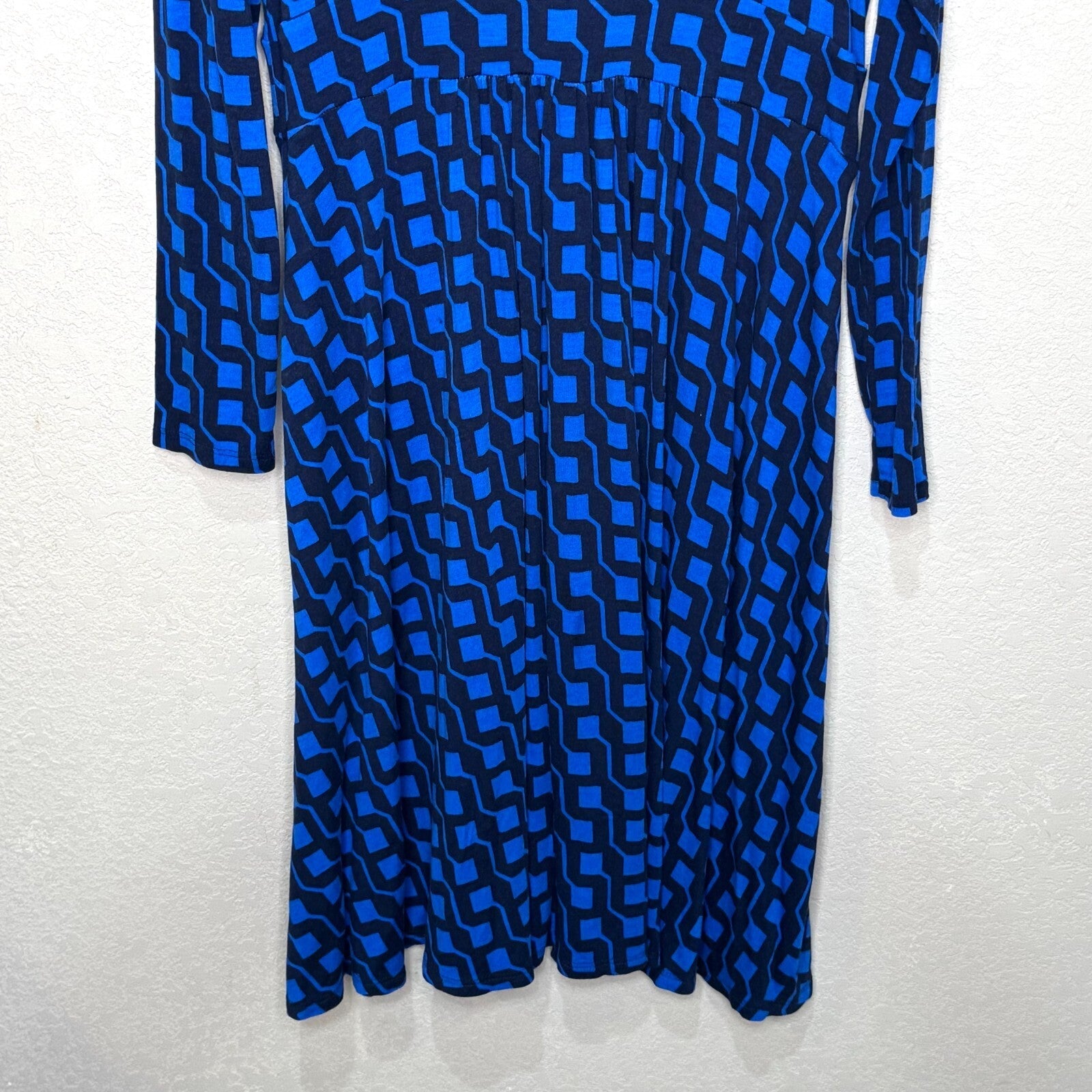 Boden Thea Midi Dress Size 10 Bright Cobalt Blue Black Jersey Dress Geo Print - Flair - Style