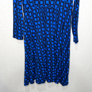 Boden Thea Midi Dress Size 10 Bright Cobalt Blue Black Jersey Dress Geo Print - Flair - Style