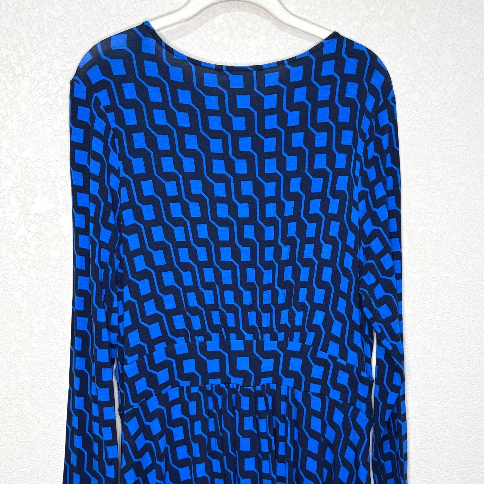 Boden Thea Midi Dress Size 10 Bright Cobalt Blue Black Jersey Dress Geo Print - Flair - Style
