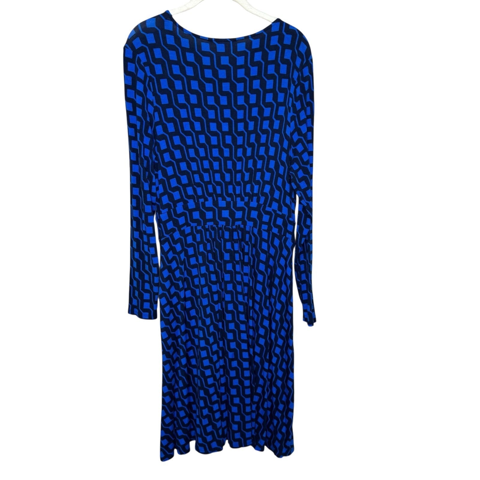 Boden Thea Midi Dress Size 10 Bright Cobalt Blue Black Jersey Dress Geo Print - Flair - Style