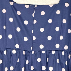 Boden Violet Square Neck Midi Dress Size 10 in Navy Blue White Dot - Flair - Style