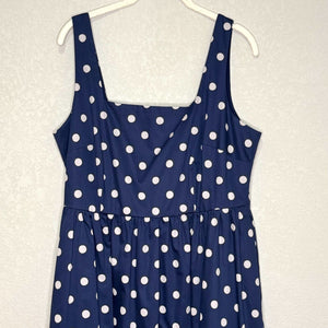 Boden Violet Square Neck Midi Dress Size 10 in Navy Blue White Dot - Flair - Style