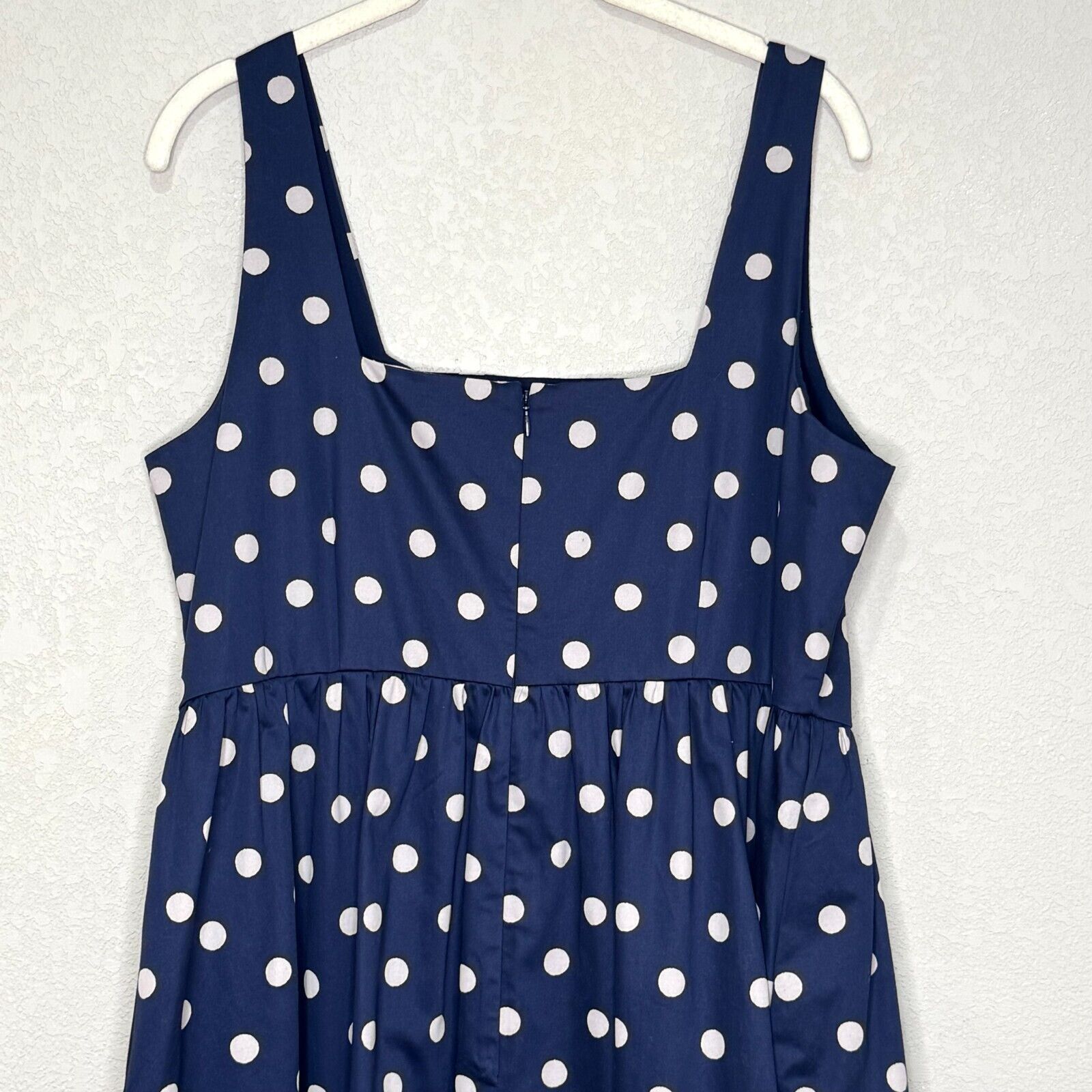Boden Violet Square Neck Midi Dress Size 10 in Navy Blue White Dot - Flair - Style