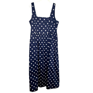 Boden Violet Square Neck Midi Dress Size 10 in Navy Blue White Dot - Flair - Style