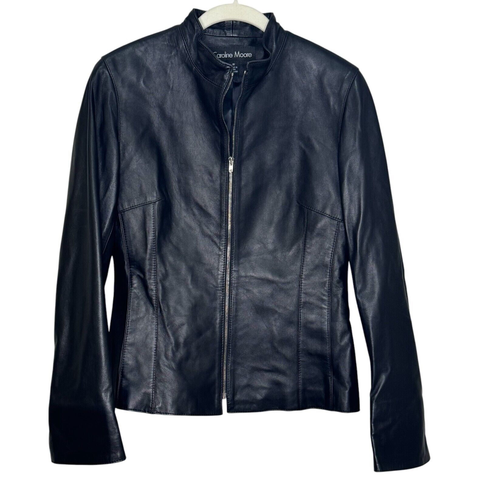 Caroline Moore New Zealand Lambskin Leather Jacket Size 10 Black Lined - Flair - Style