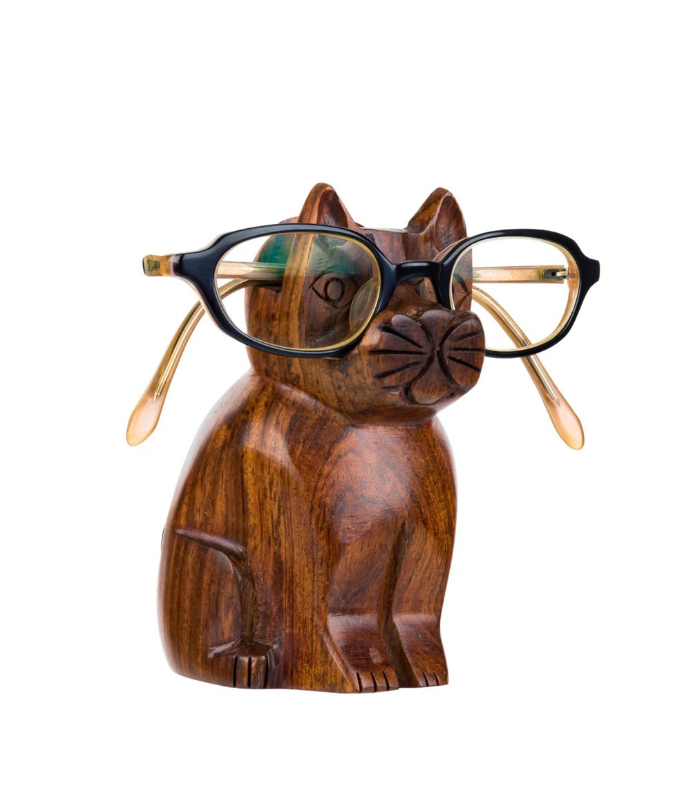 Cat Eyeglass Holder Stand in Hand Carved Wood - Flair - Style