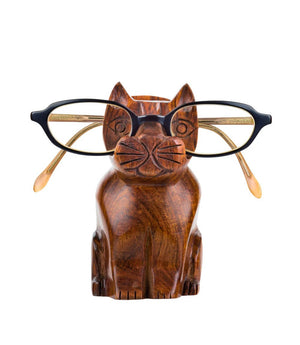 Cat Eyeglass Holder Stand in Hand Carved Wood - Flair - Style