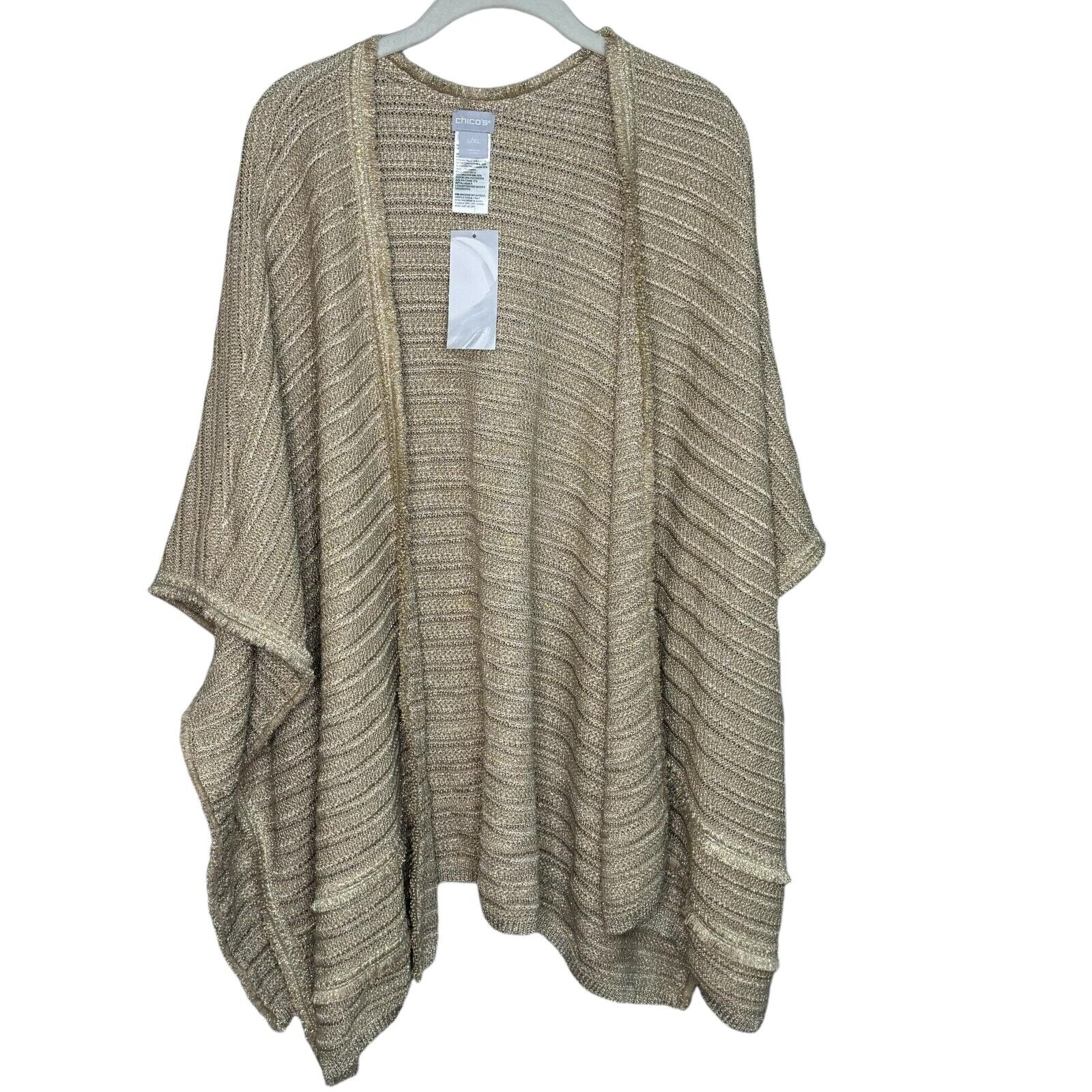 Chico's Sweater Size Large XL Gold Knitted Ruana Wrap NEW $139 - Flair - Style