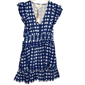 Cleobella Benny Mini Dress Size Small NEW Blue White $250 Ruffle Sleeve Smocked - Flair - Style