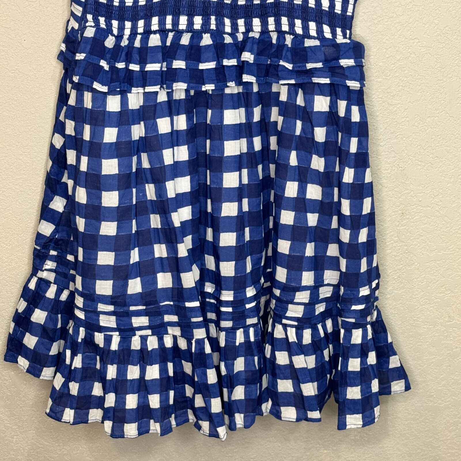 Cleobella Benny Mini Dress Size Small NEW Blue White $250 Ruffle Sleeve Smocked - Flair - Style