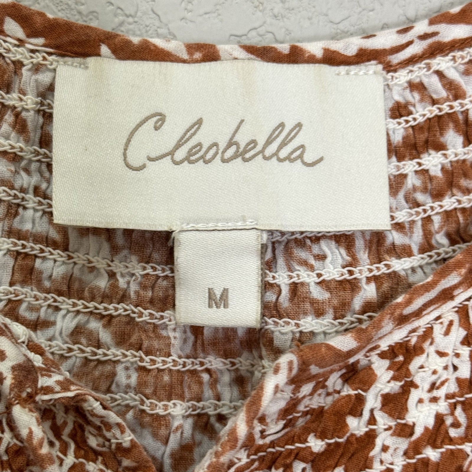 Cleobella Blouse Womens Medium Brown White Boho Floral Print Organic Cotton Top - Flair - Style
